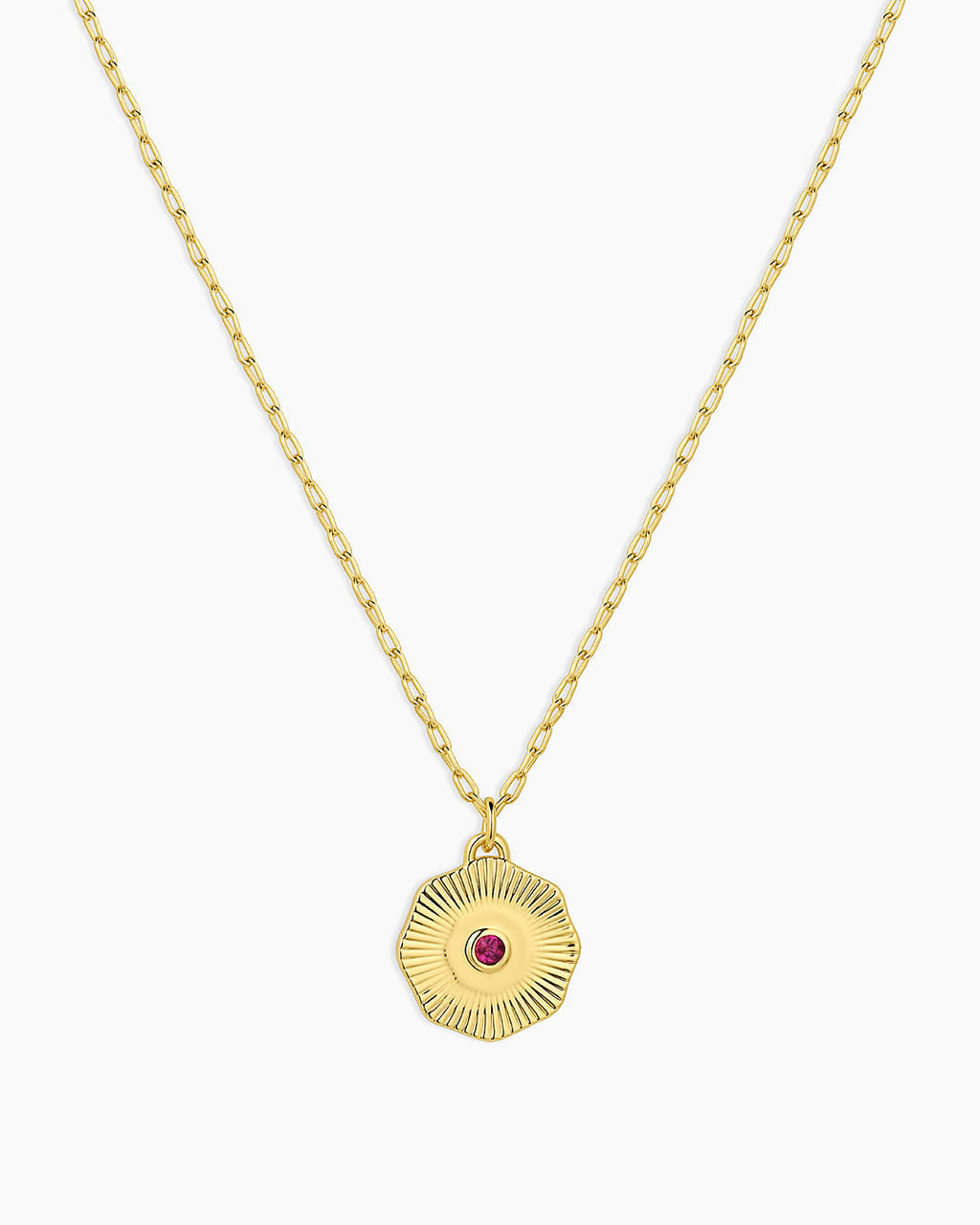 Birthstone Coin Necklace || option::18K Gold Plated, Ruby - July