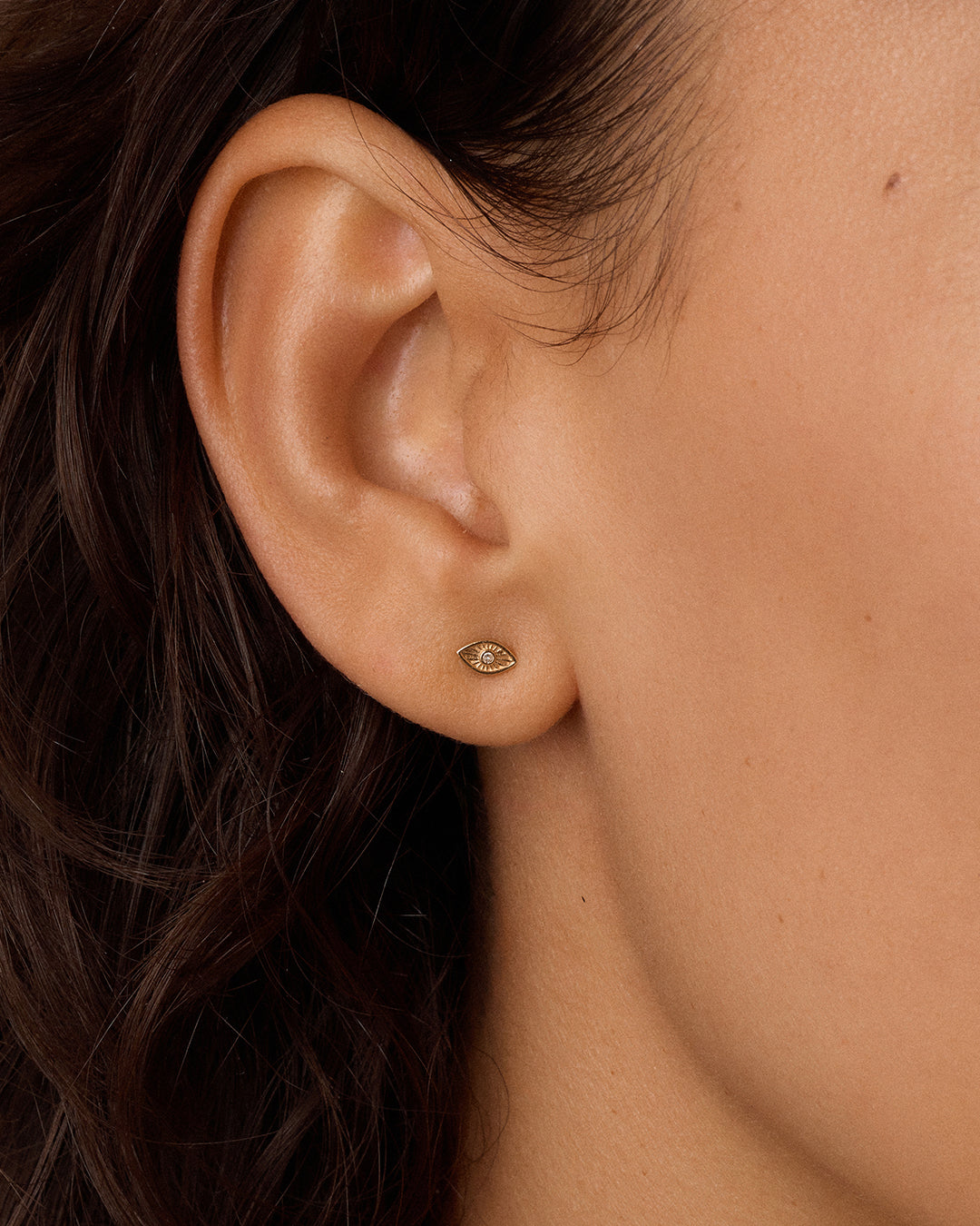 Diamond Evil Eye Flat Back Single Stud || option::14K Solid Gold