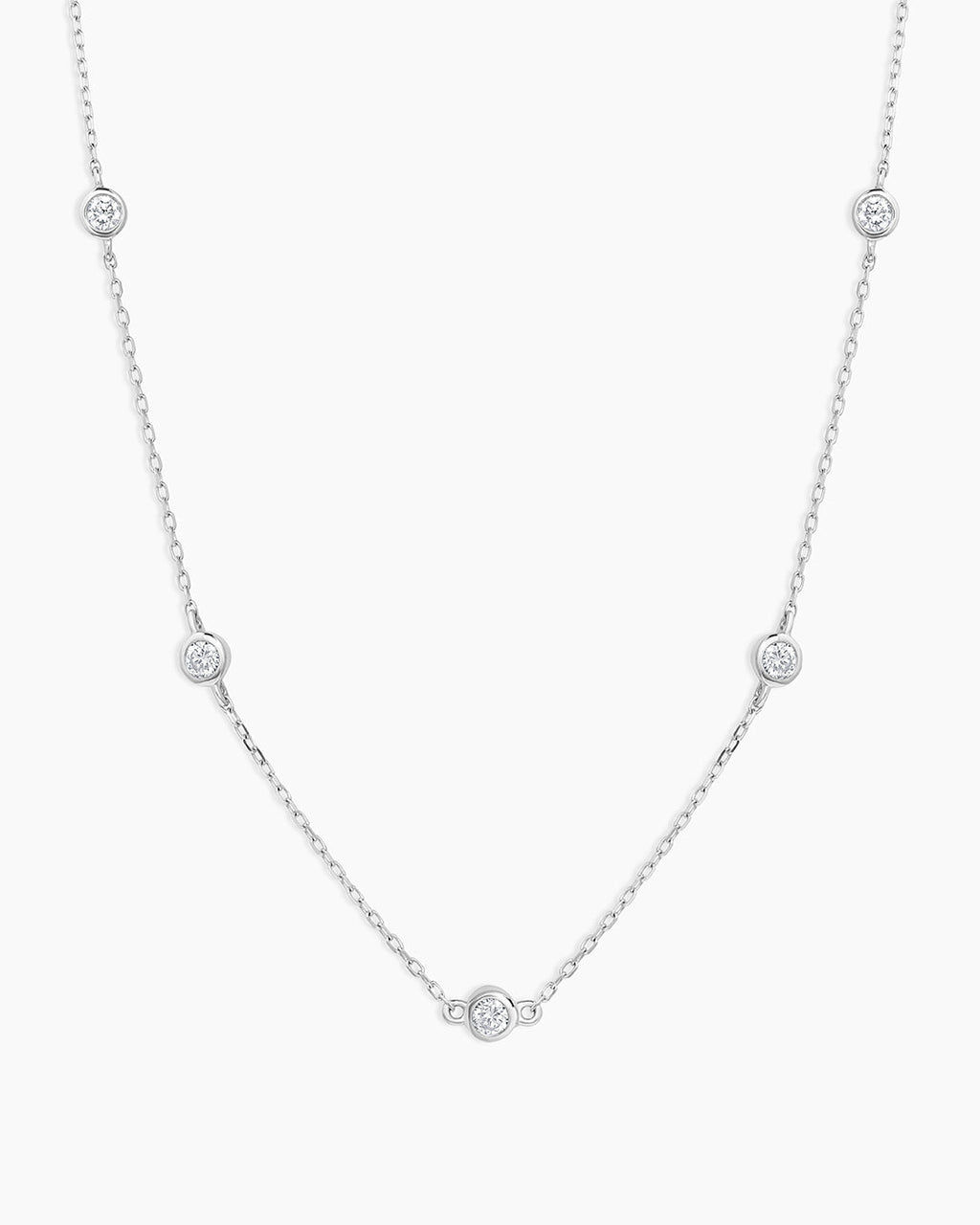 Classic Five Diamond Necklace || option::14K Solid White Gold