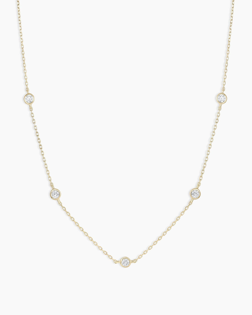 Classic Five Diamond Necklace || option::14K Solid Gold