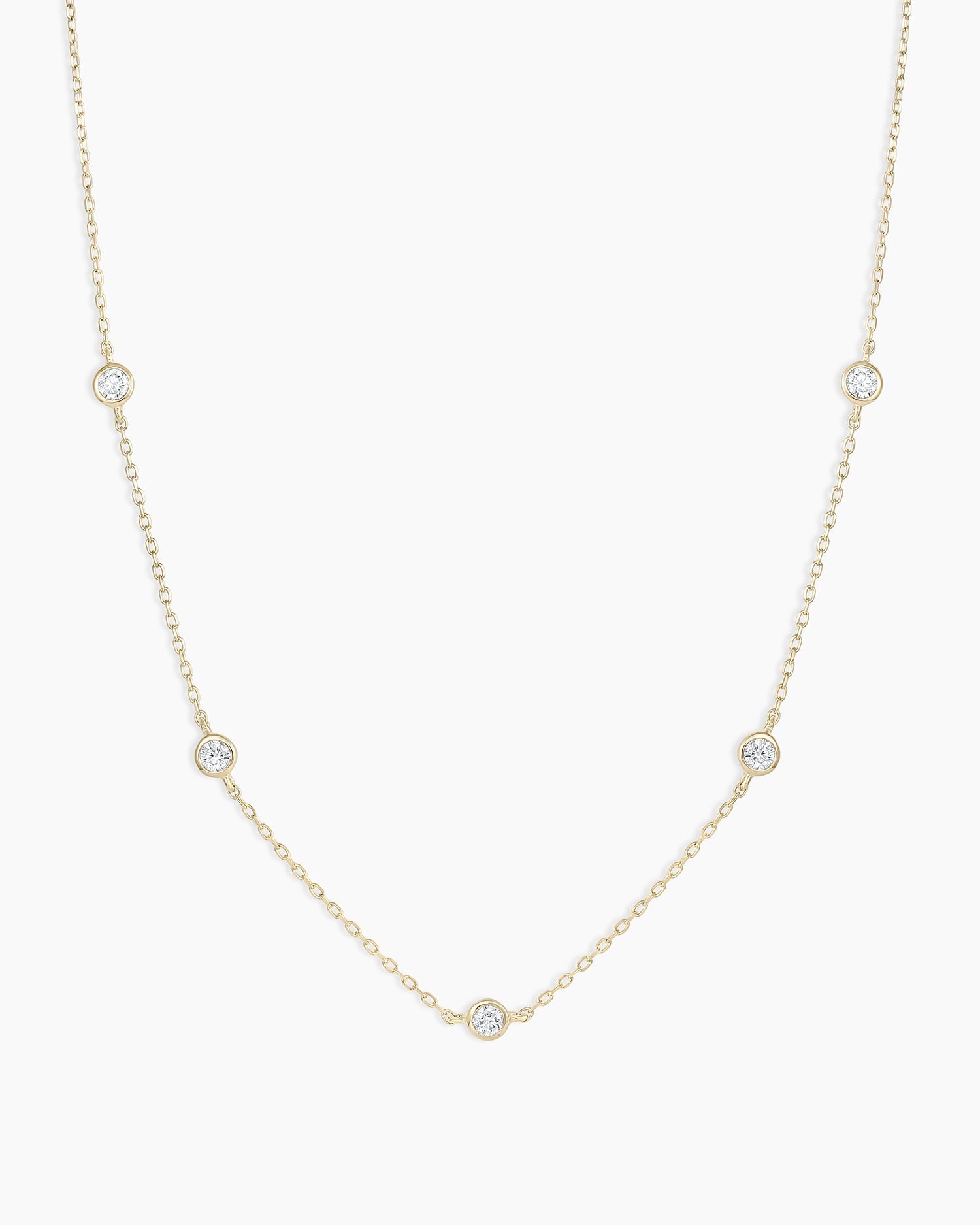 Classic Five Diamond Necklace || option::14K Solid Gold