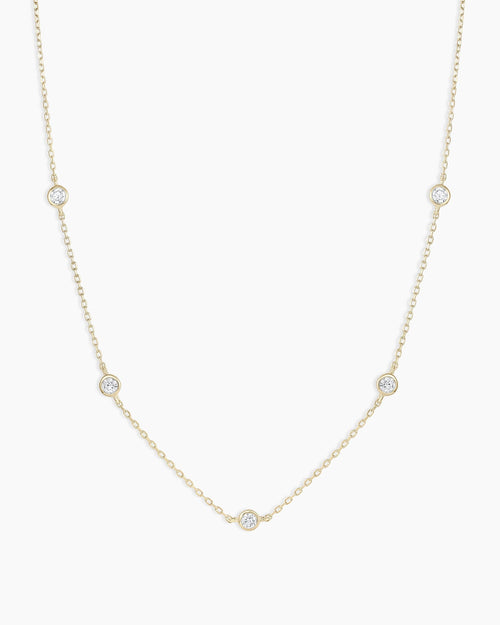 Classic Five Diamond Necklace || option::14K Solid Gold