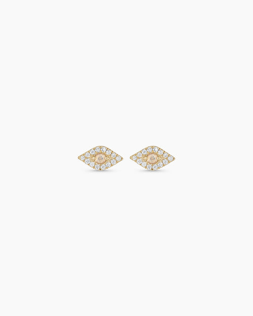 Diamond Evil Eye Studs || option::14K Solid Gold