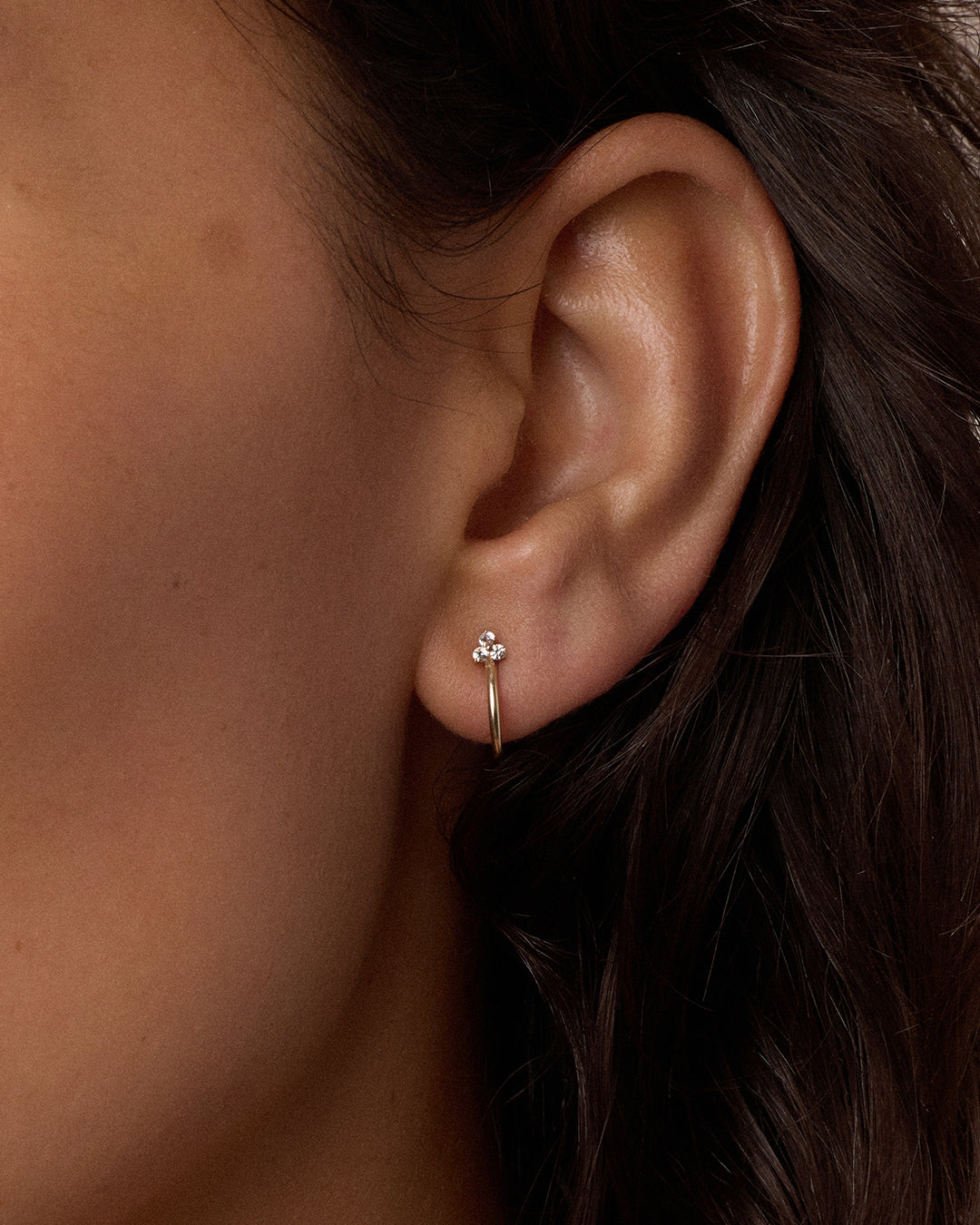 White Sapphire Bali Stud Huggies || option::14K Solid Gold