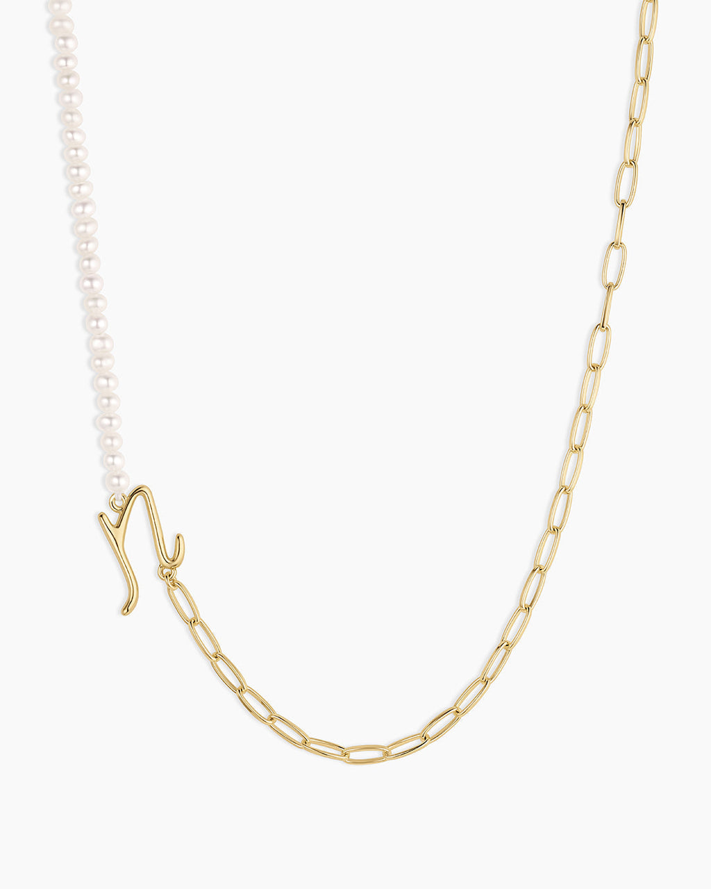 Lou Pearl Alphabet Necklace || option::18K Gold Plated, N