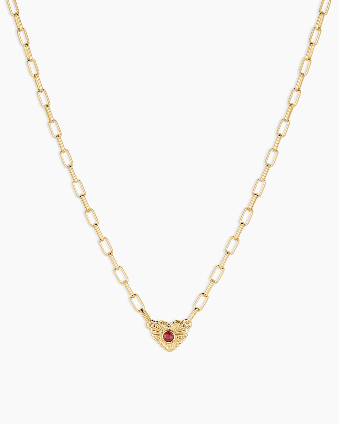 Birthstone Heart Necklace || option::18K Gold Plated, Ruby - July
