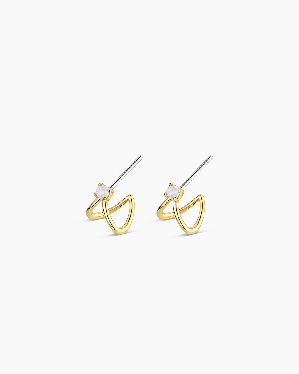 Opalite Solitaire Double Huggies || option:: 18K Gold Plated