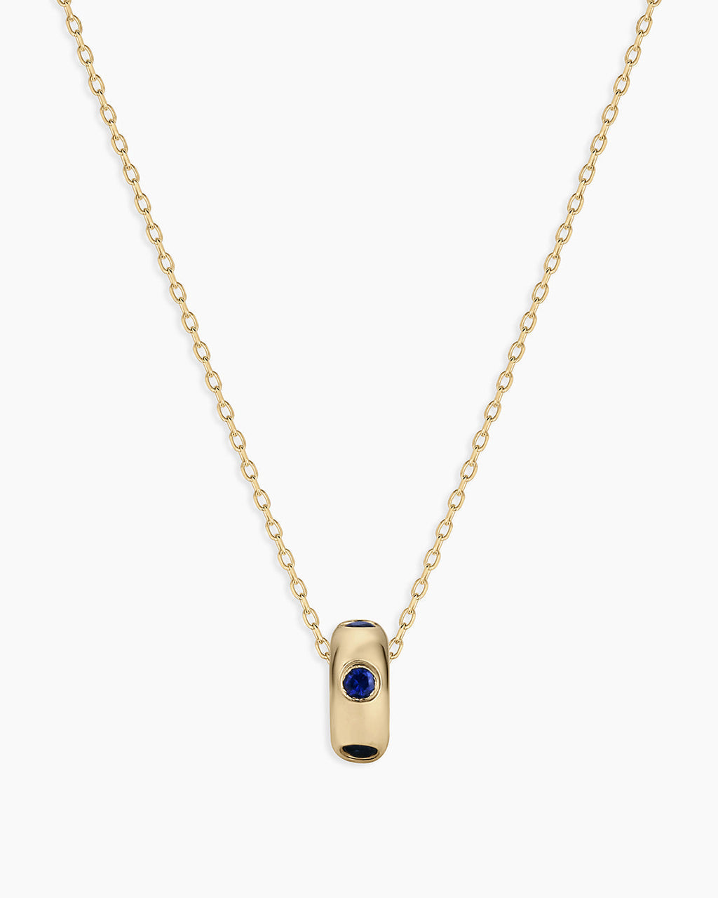 14K Gold Birthstone Halo Charm Necklace || option::14K Solid Gold, Blue Sapphire - September