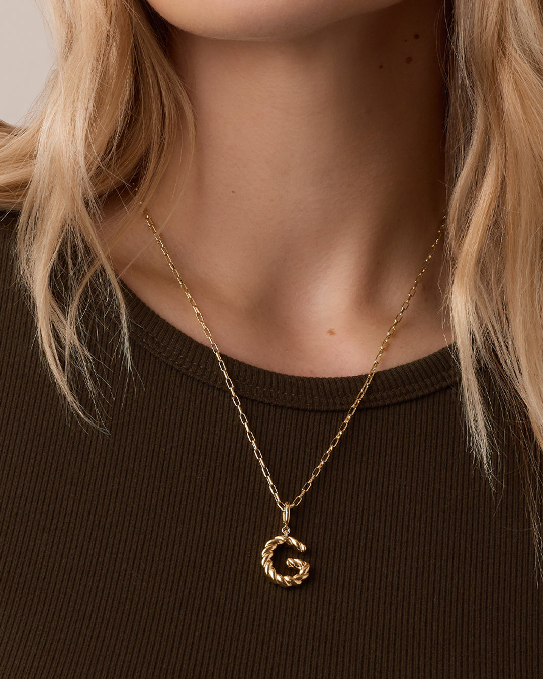 Crew Alphabet Statement Charm Necklace || option::18K Gold Plated, G