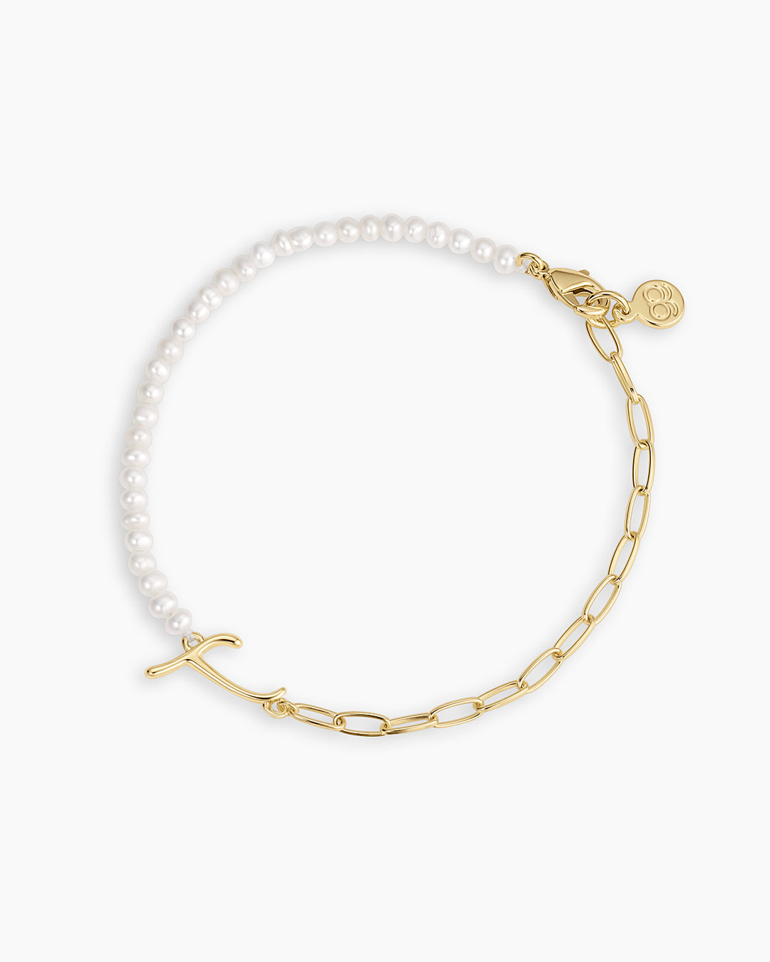 Lou Pearl Alphabet Bracelet || option::18K Gold Plated, T