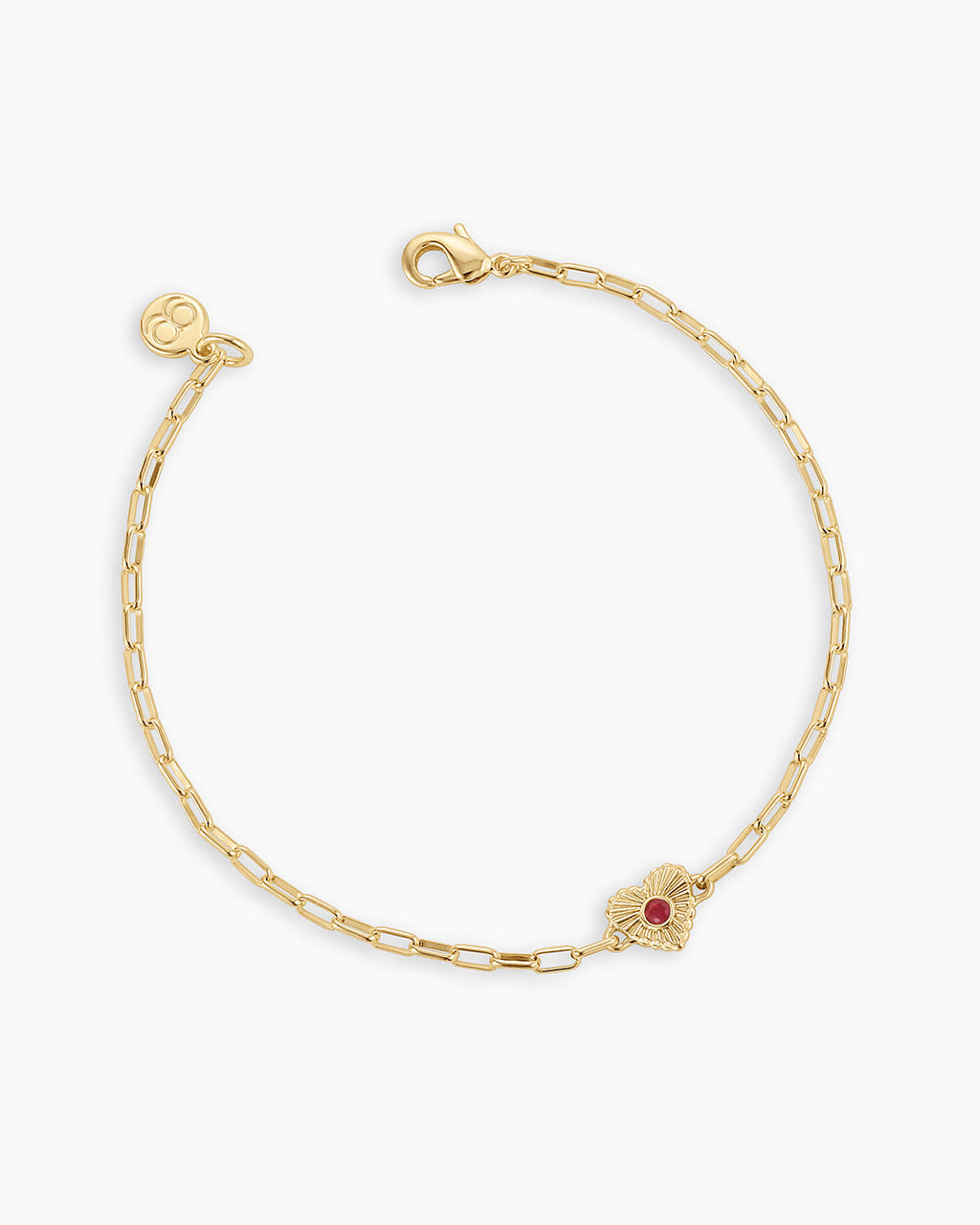 Birthstone Heart Bracelet || option::18K Gold Plated, Ruby - July