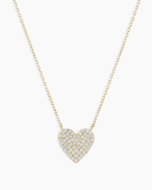 Diamond Pave Heart Necklace || option::14K Solid Gold
