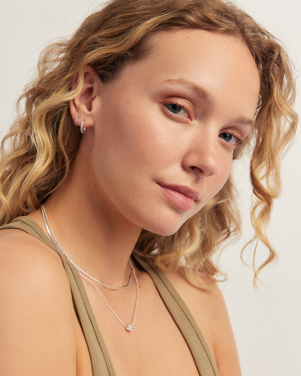 Lou Link Charm Huggie || option::Rhodium Plated
