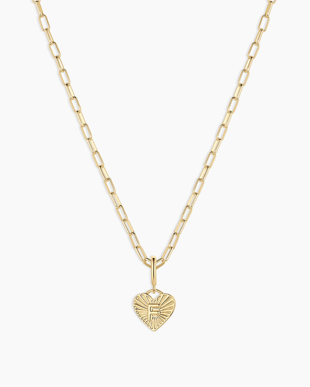 Vintage Heart Alphabet Charm Necklace -  F || option::18K Gold Plated, F
