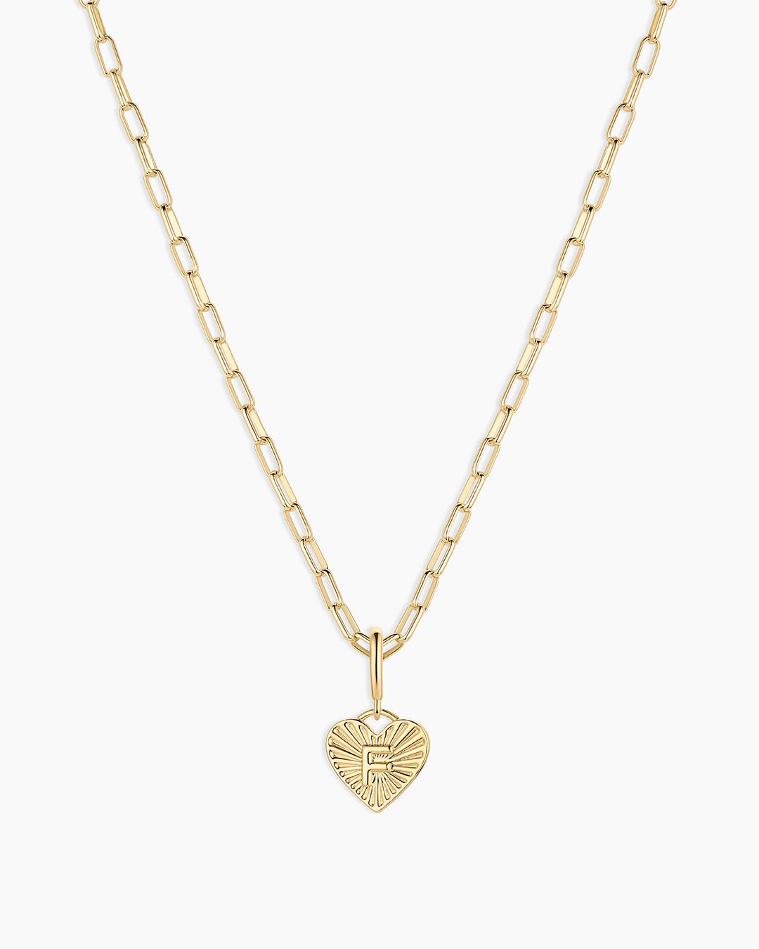 Vintage Heart Alphabet Charm Necklace -  F || option::18K Gold Plated, F