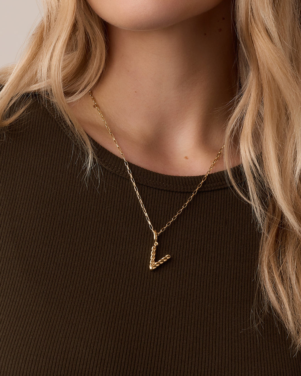 Crew Alphabet Statement Charm Necklace || option::18K Gold Plated, V