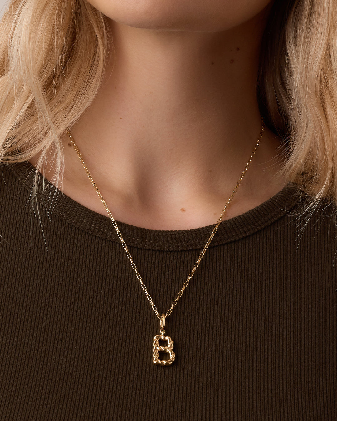 Crew Alphabet Statement Charm Necklace || option::18K Gold Plated, B