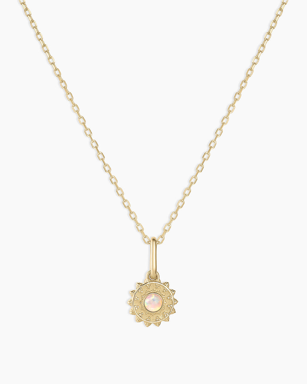 Sun Birthstone Charm Necklace || option::14K Solid Gold, Opal - October