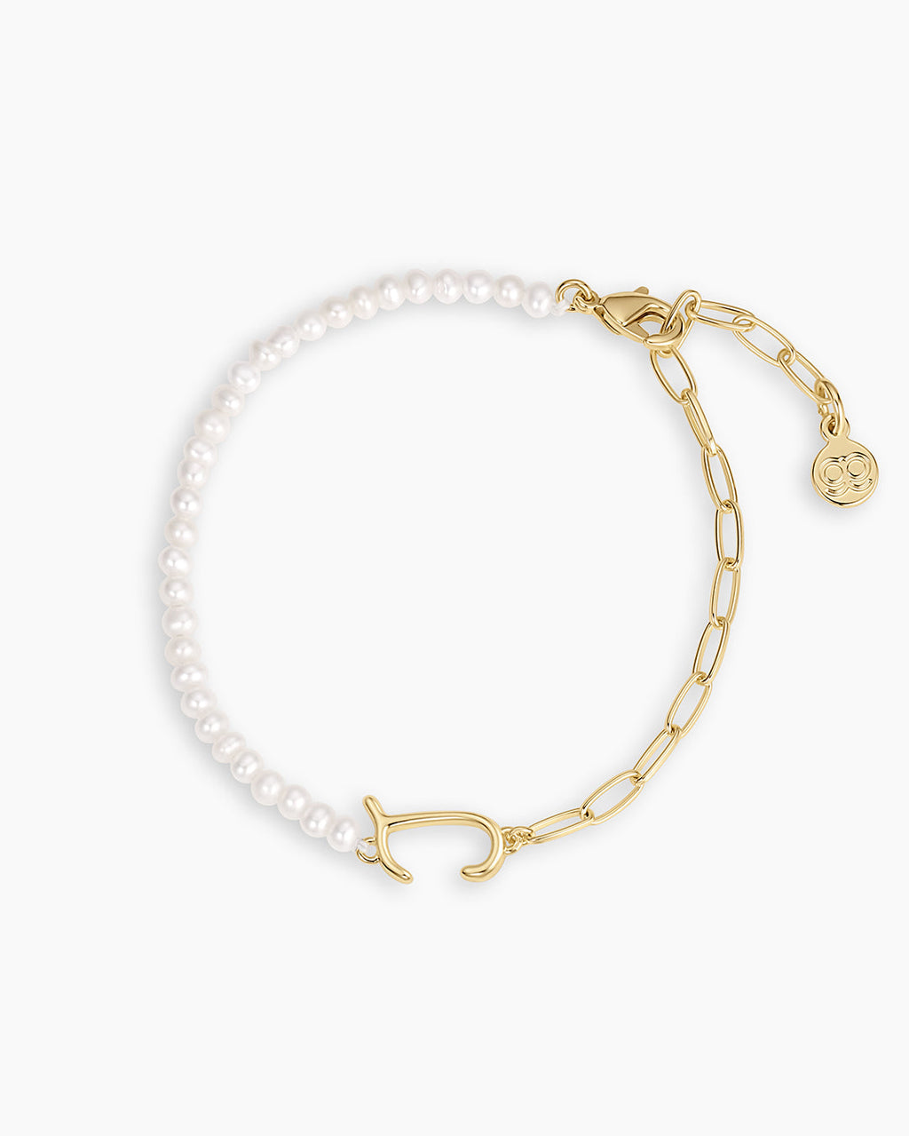 Lou Pearl Alphabet Bracelet || option::18K Gold Plated, J