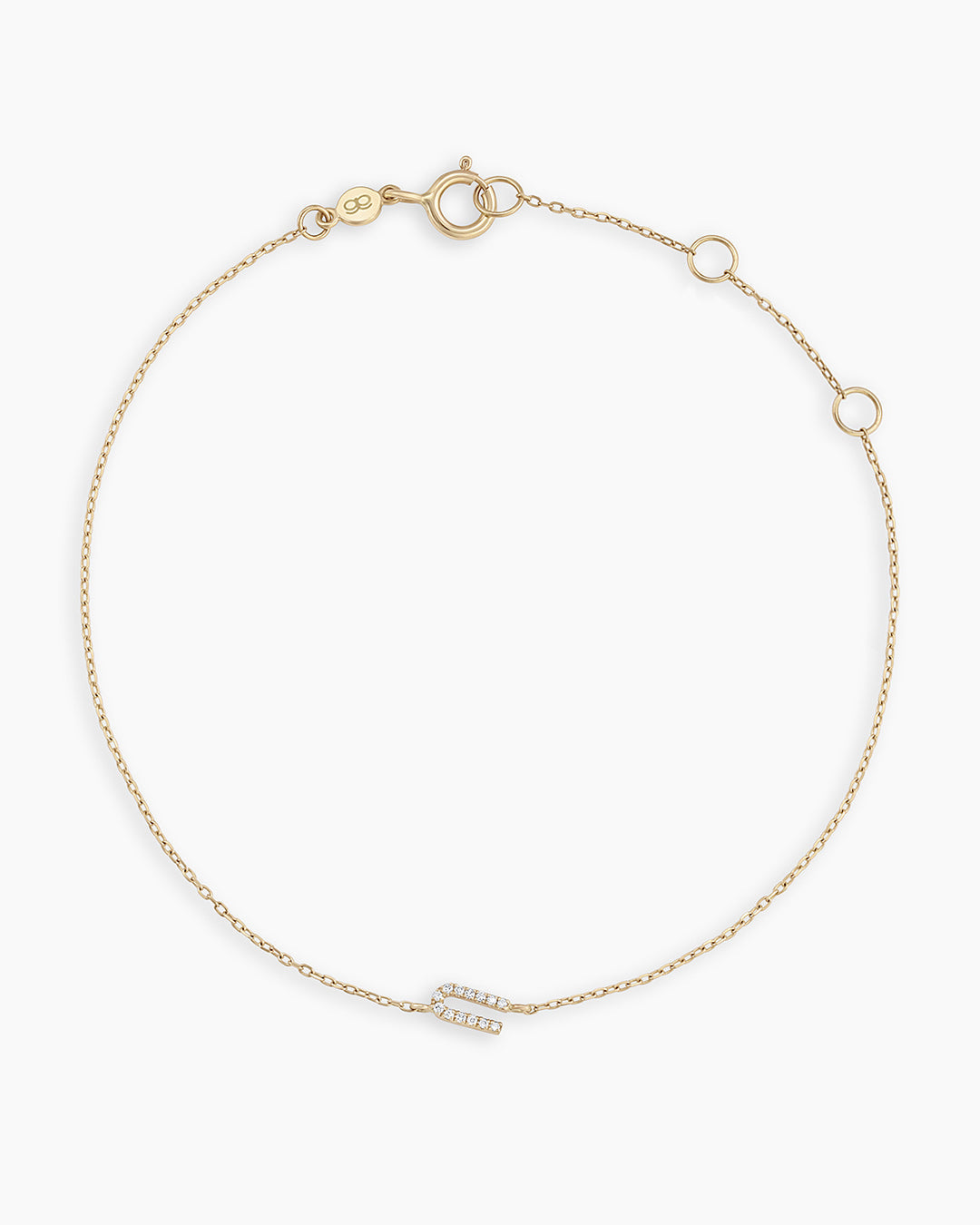 Diamond Pavé Alphabet Bracelet #U || option::14K Solid Gold, U