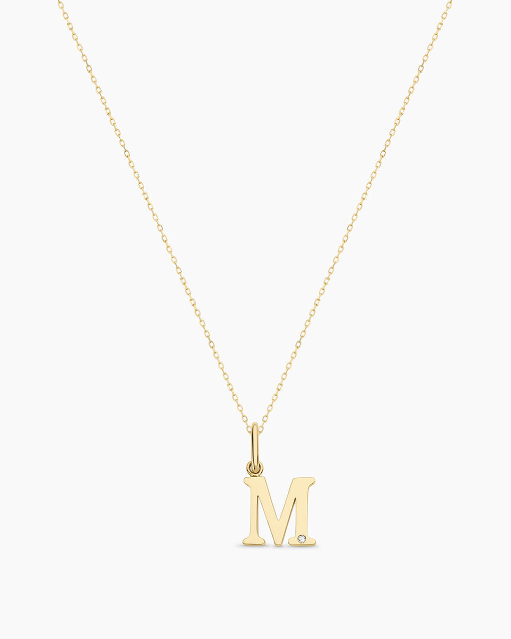 Diamond Vintage Alphabet Necklace || option::14K Solid Gold, M