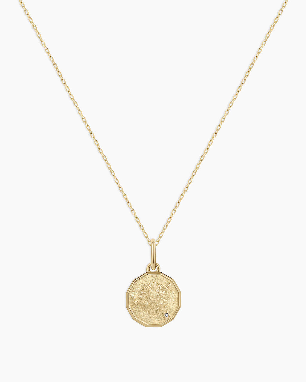 Diamond Zodiac Coin Charm Necklace || option::14K Solid Gold, Leo