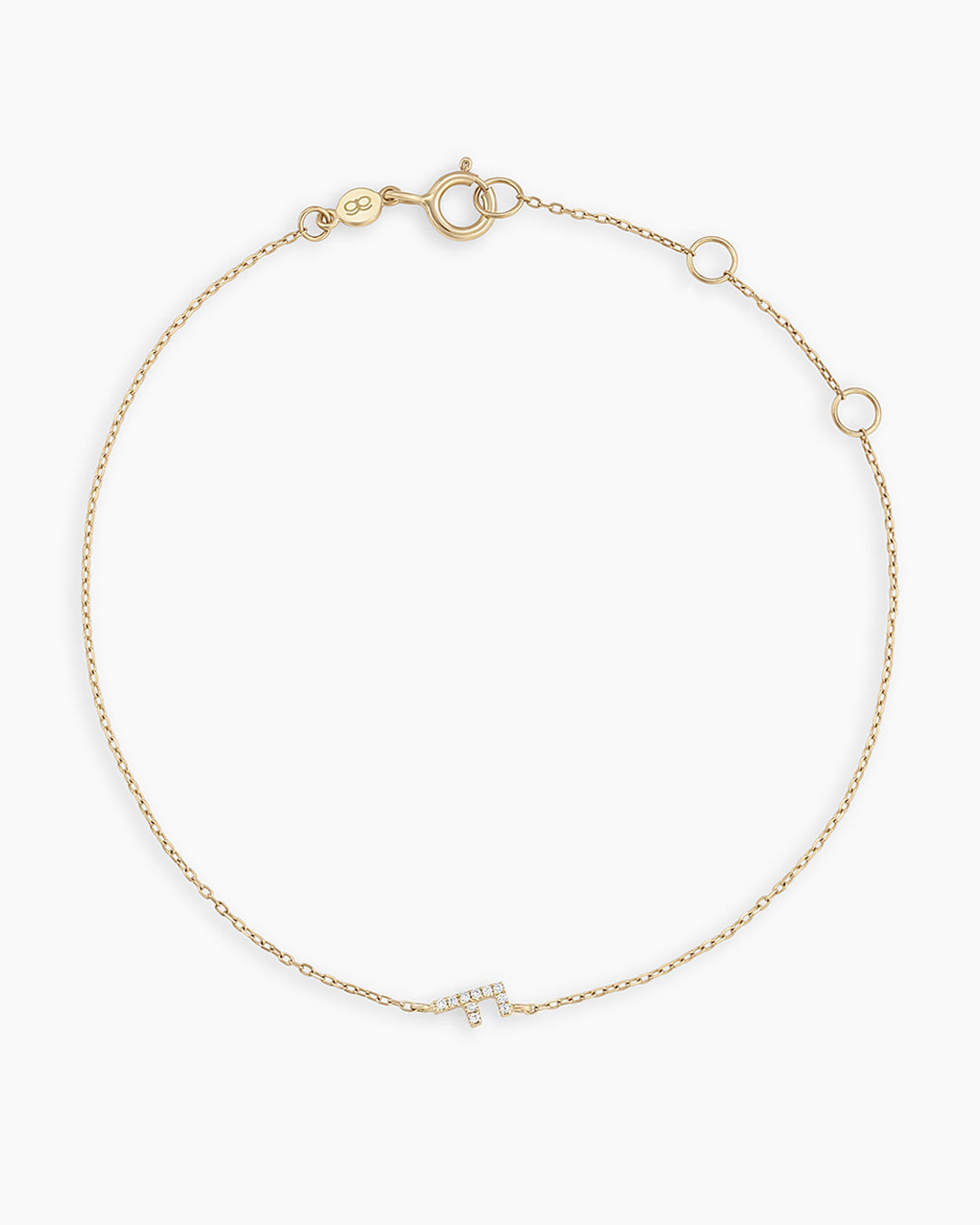 Diamond Pavé Alphabet Bracelet #F || option::14K Solid Gold, F