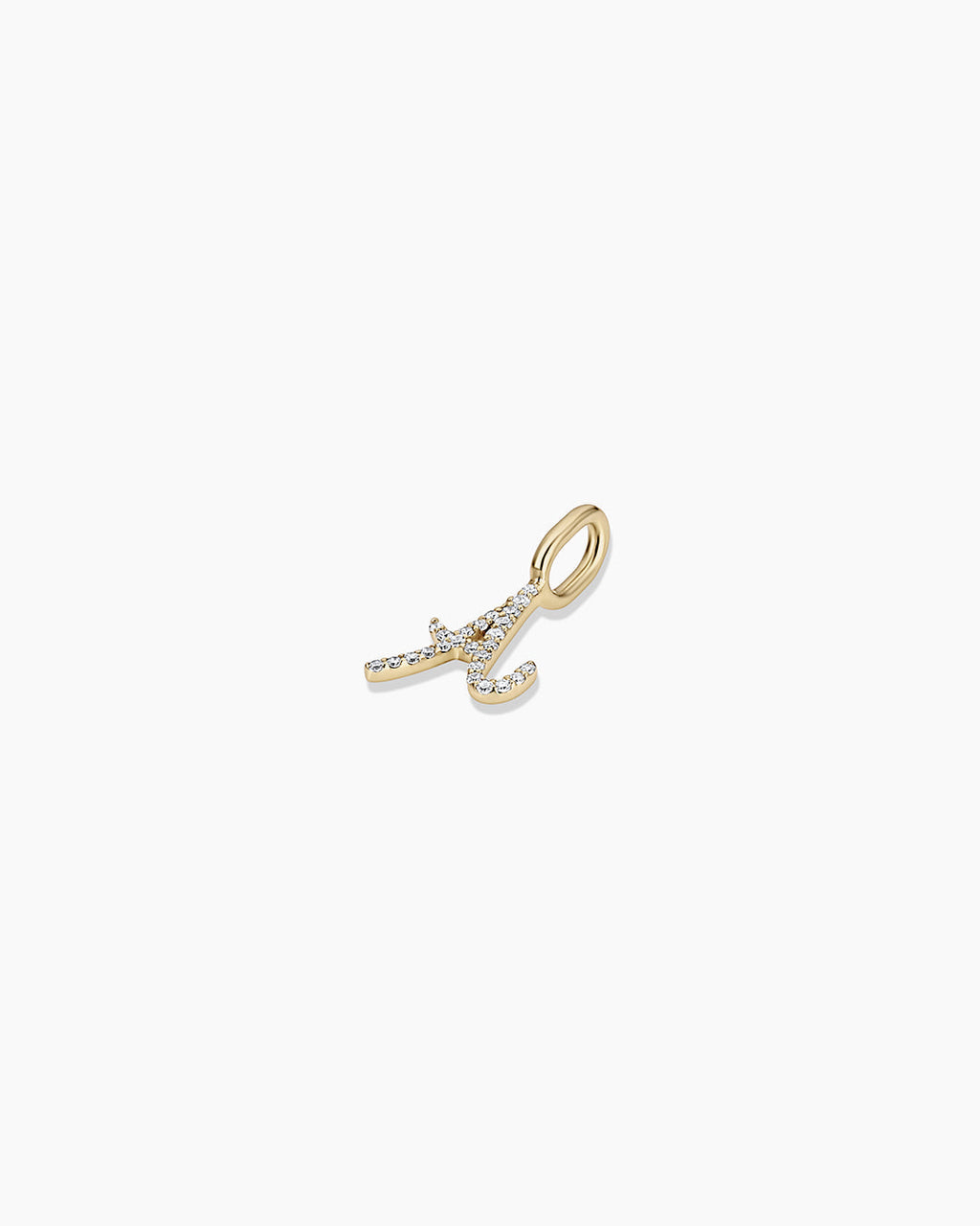 Diamond Script Alphabet Charm || option::14K Solid Gold, A