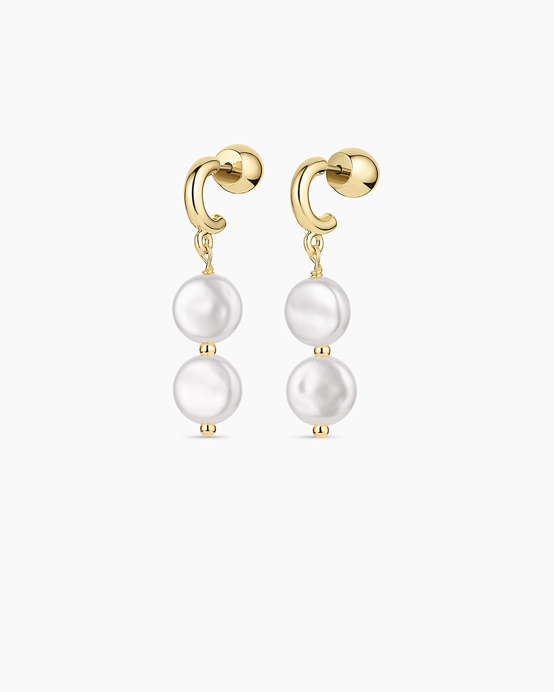 Reese Pearl Drop Huggies || option::18K Gold Plated