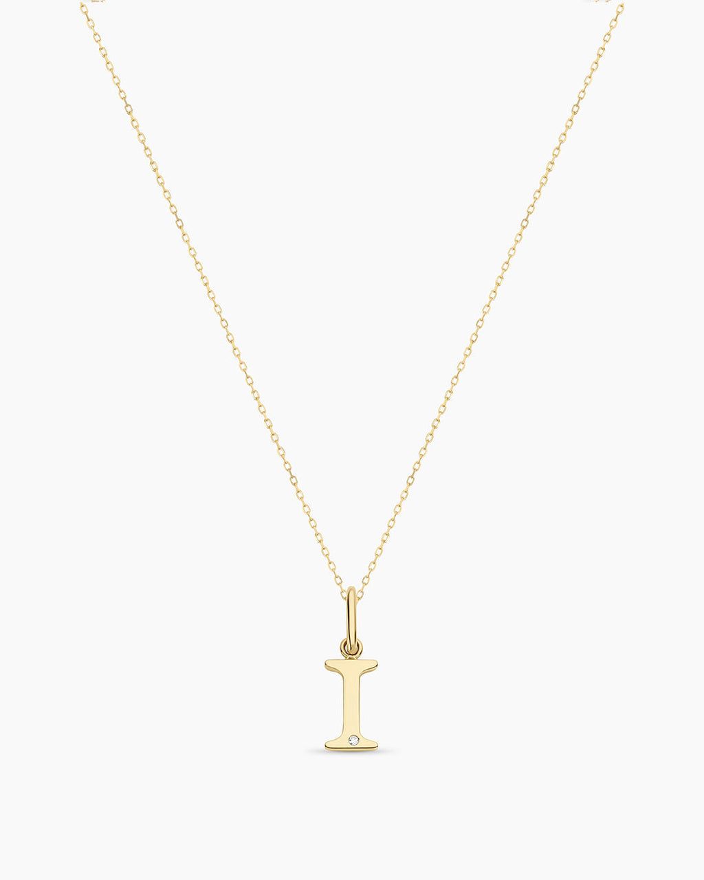 Diamond Vintage Alphabet Necklace || option::14K Solid Gold, I