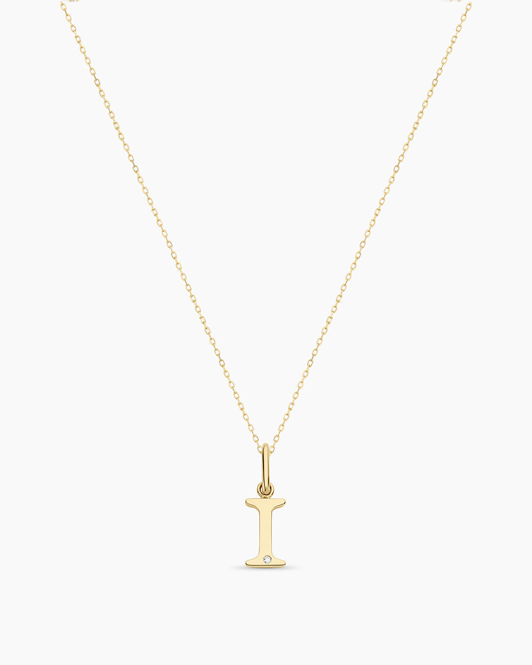 Diamond Vintage Alphabet Necklace || option::14K Solid Gold, I