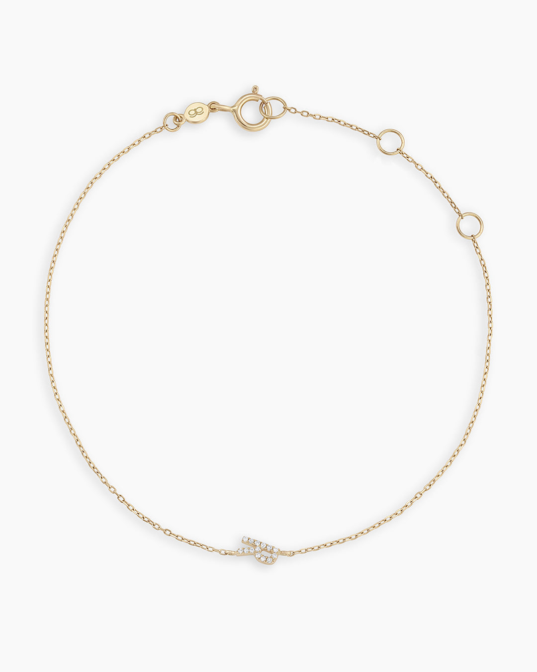 Diamond Pavé Alphabet Bracelet #R || option::14K Solid Gold, R