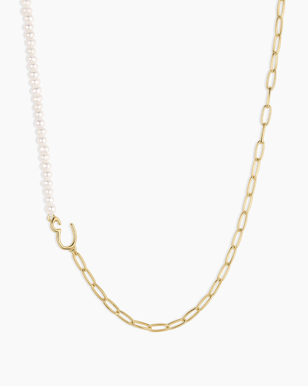 Lou Pearl Alphabet Necklace || option::18K Gold Plated, E