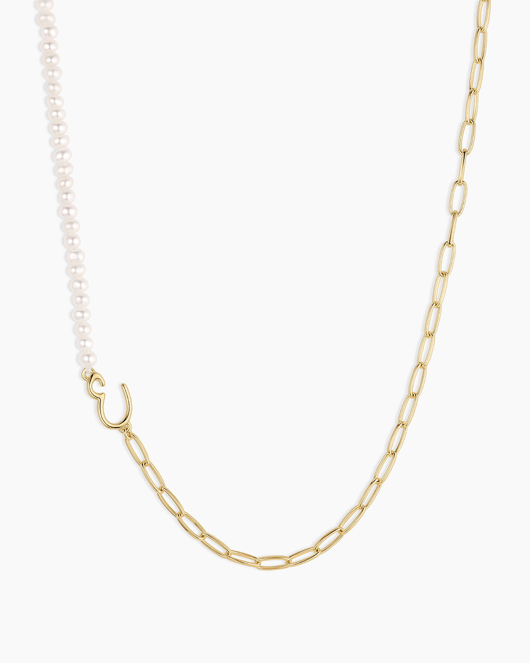 Lou Pearl Alphabet Necklace || option::18K Gold Plated, E