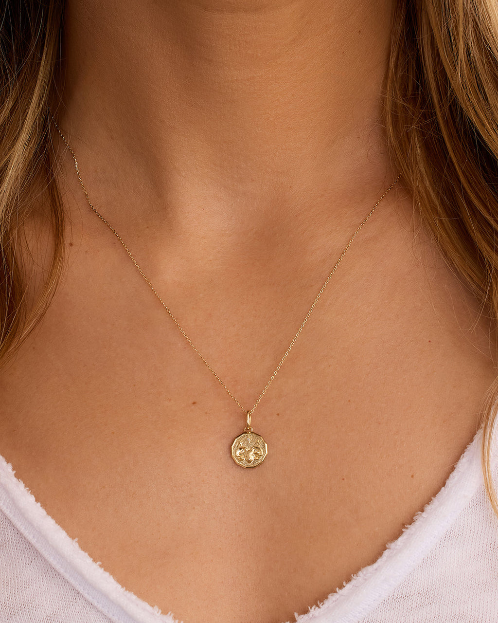 Diamond Zodiac Coin Charm || option::14K Solid Gold, Aries