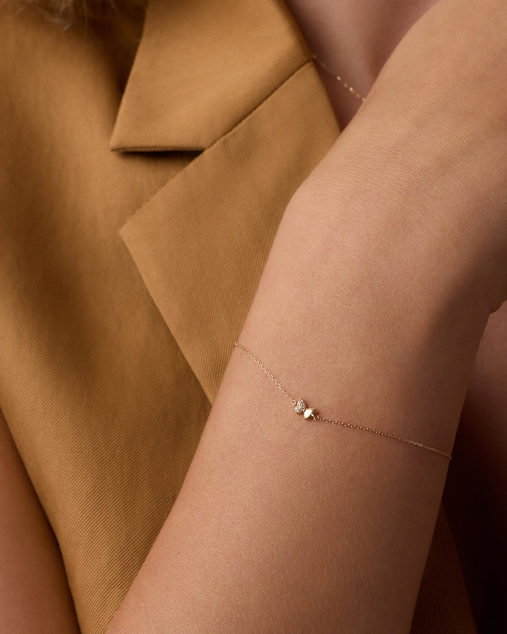 Diamond Bond Butterfly Bracelet || option::14K Solid Gold, Set