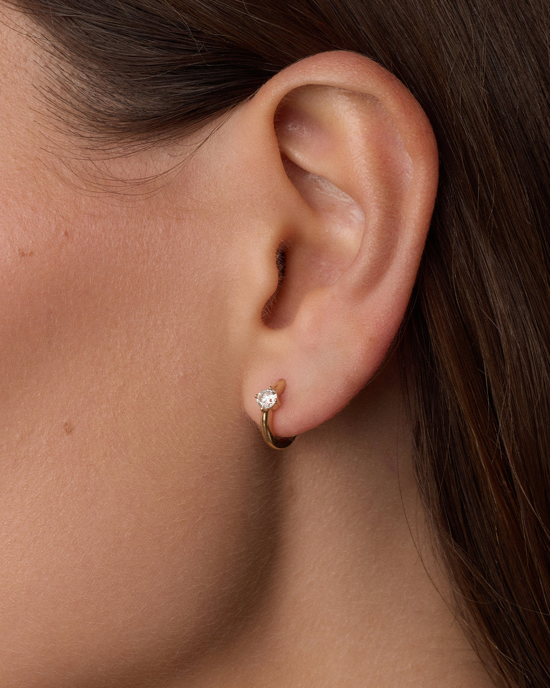 Lab Grown Diamond Solitaire Single Huggie || option::14K Solid Gold