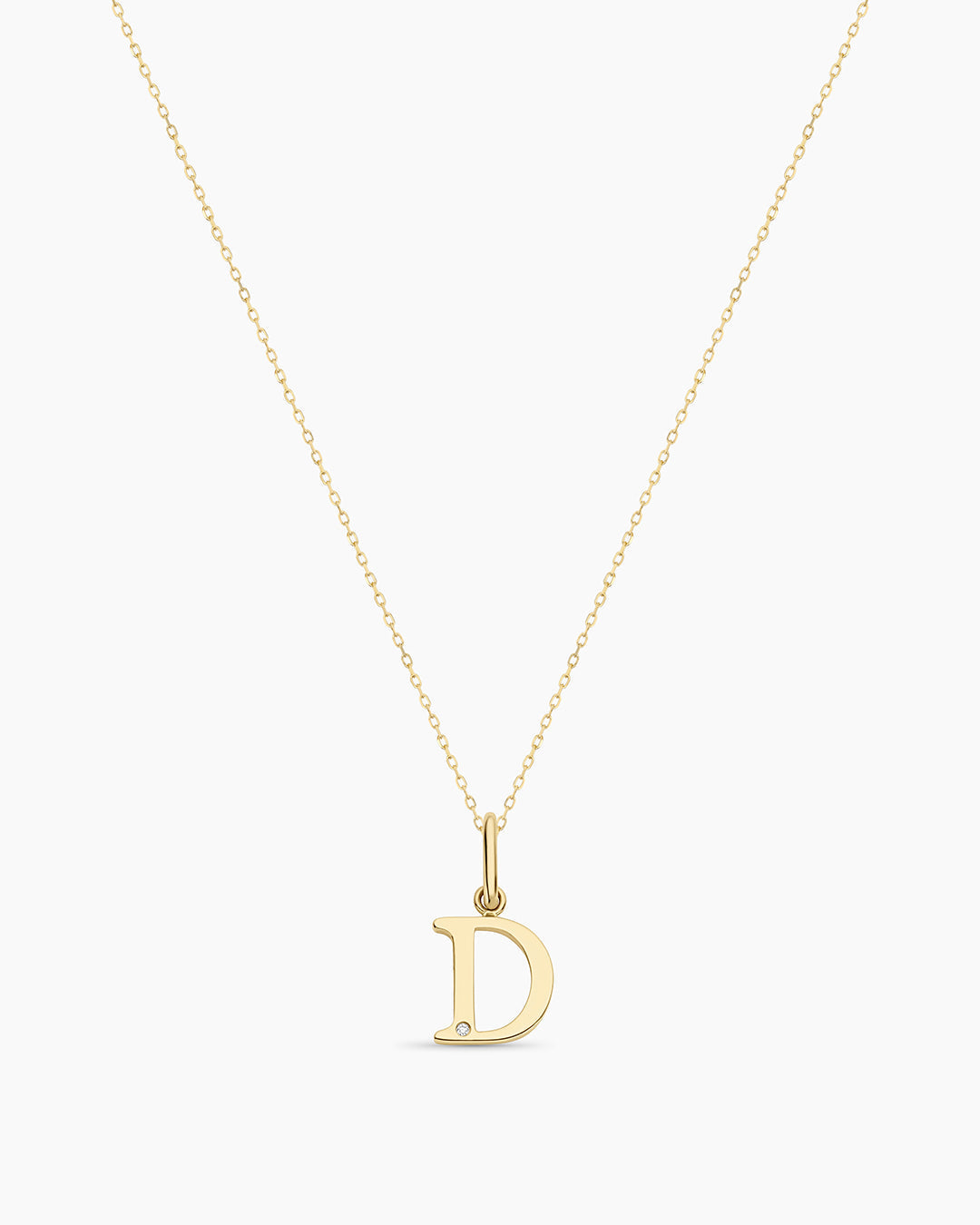 Diamond Vintage Alphabet Necklace || option::14K Solid Gold, D