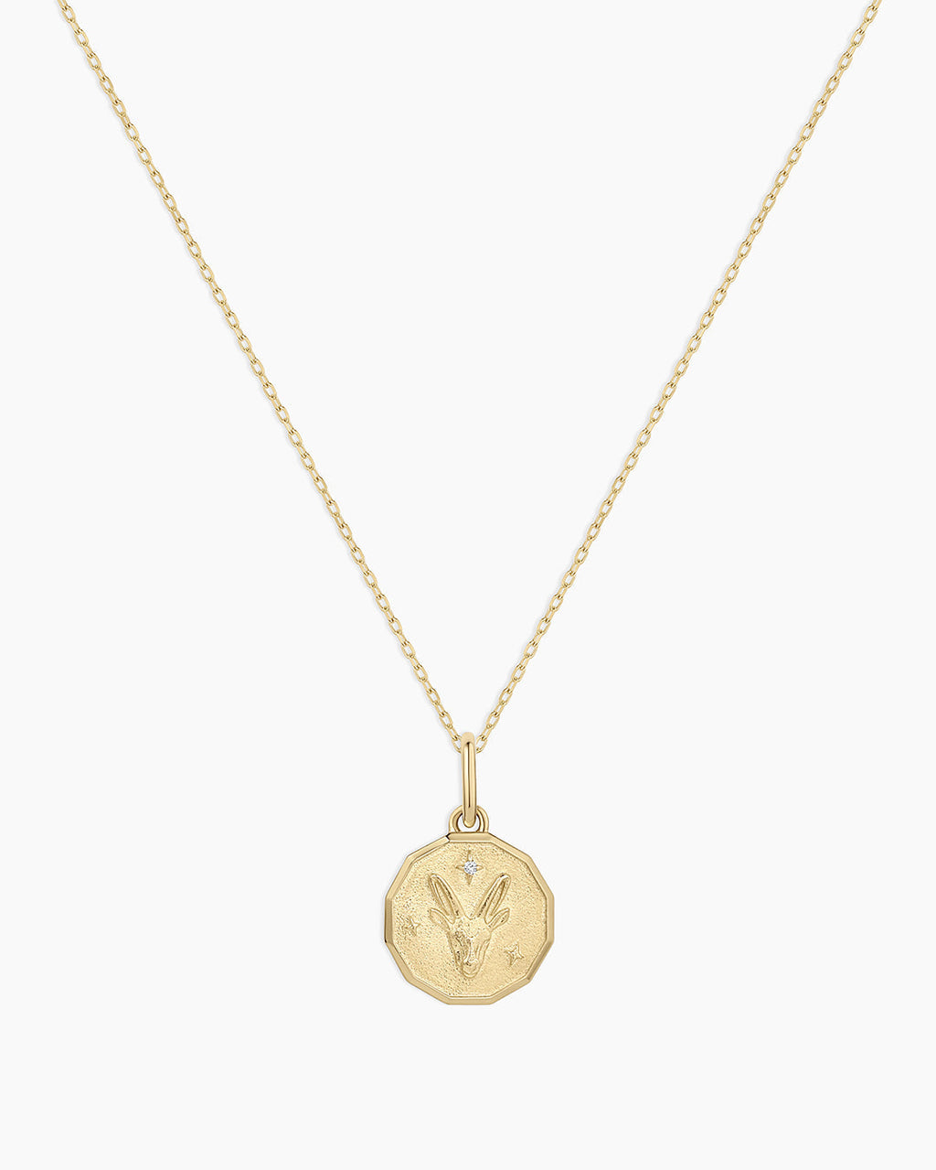 Diamond Zodiac Coin Charm Necklace || option::14K Solid Gold, Capricorn