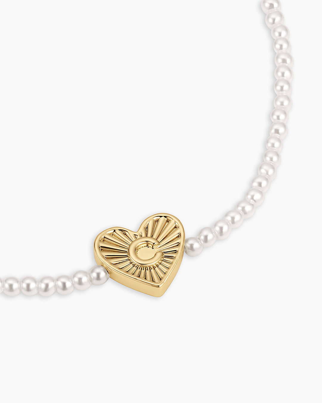 Pearl Vintage Heart Alphabet Bracelet || option::18K Gold Plated, C