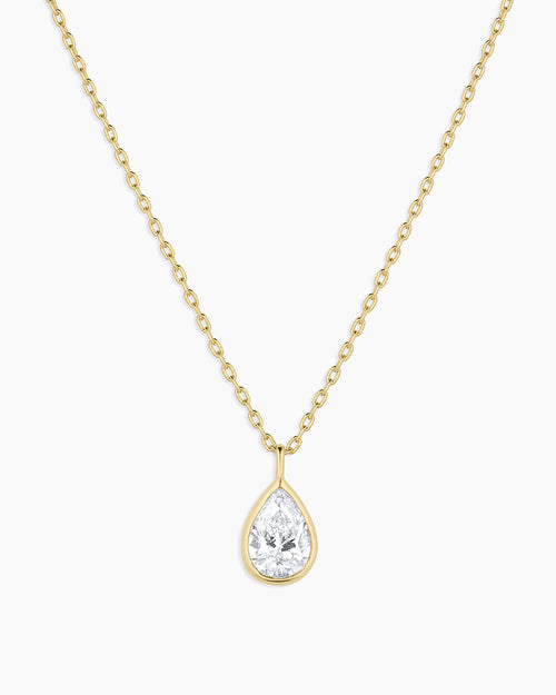 Classic Diamond Pear Necklace || option::14K Solid Gold