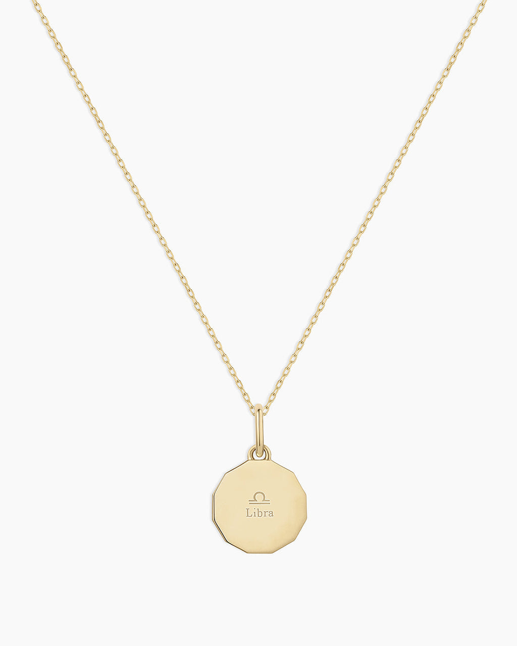 Diamond Zodiac Coin Charm Necklace || option::14K Solid Gold, Libra
