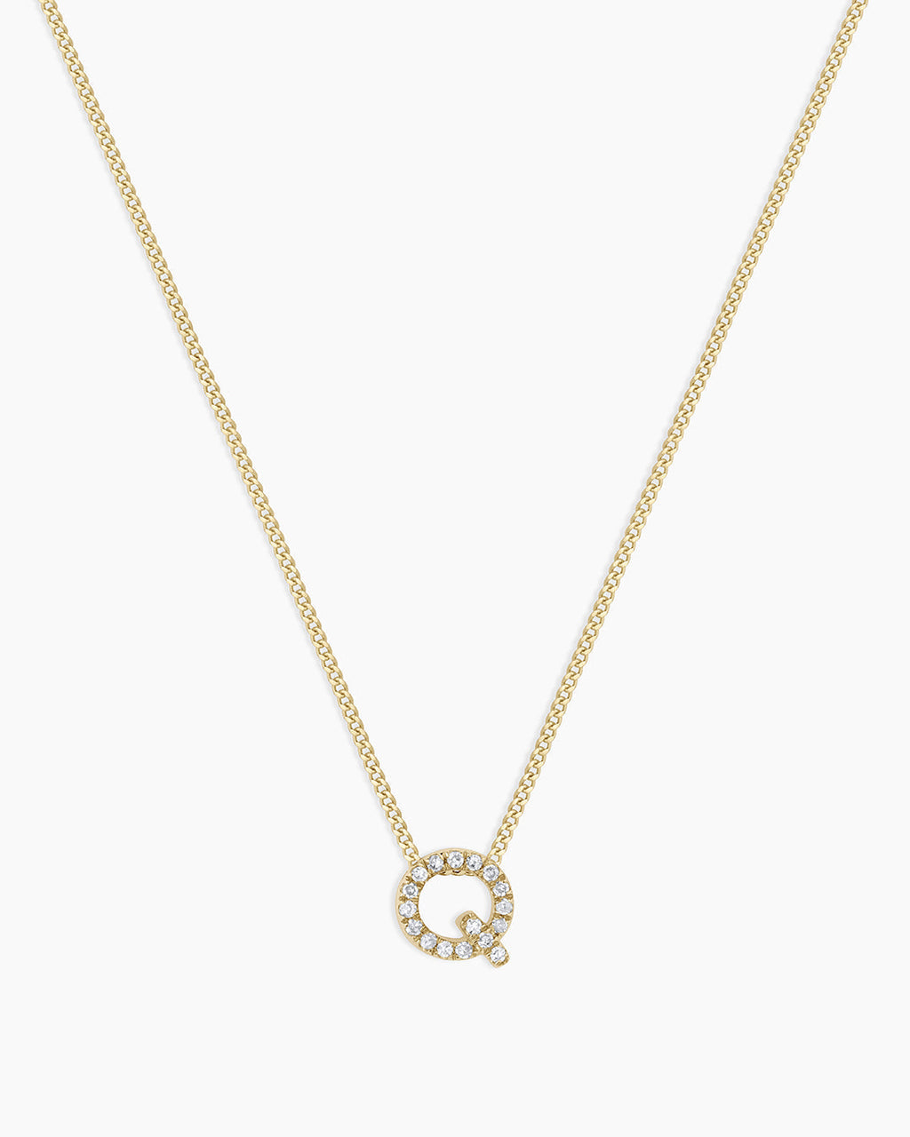 Diamond Alphabet Necklace || option::14K Solid Gold, Q