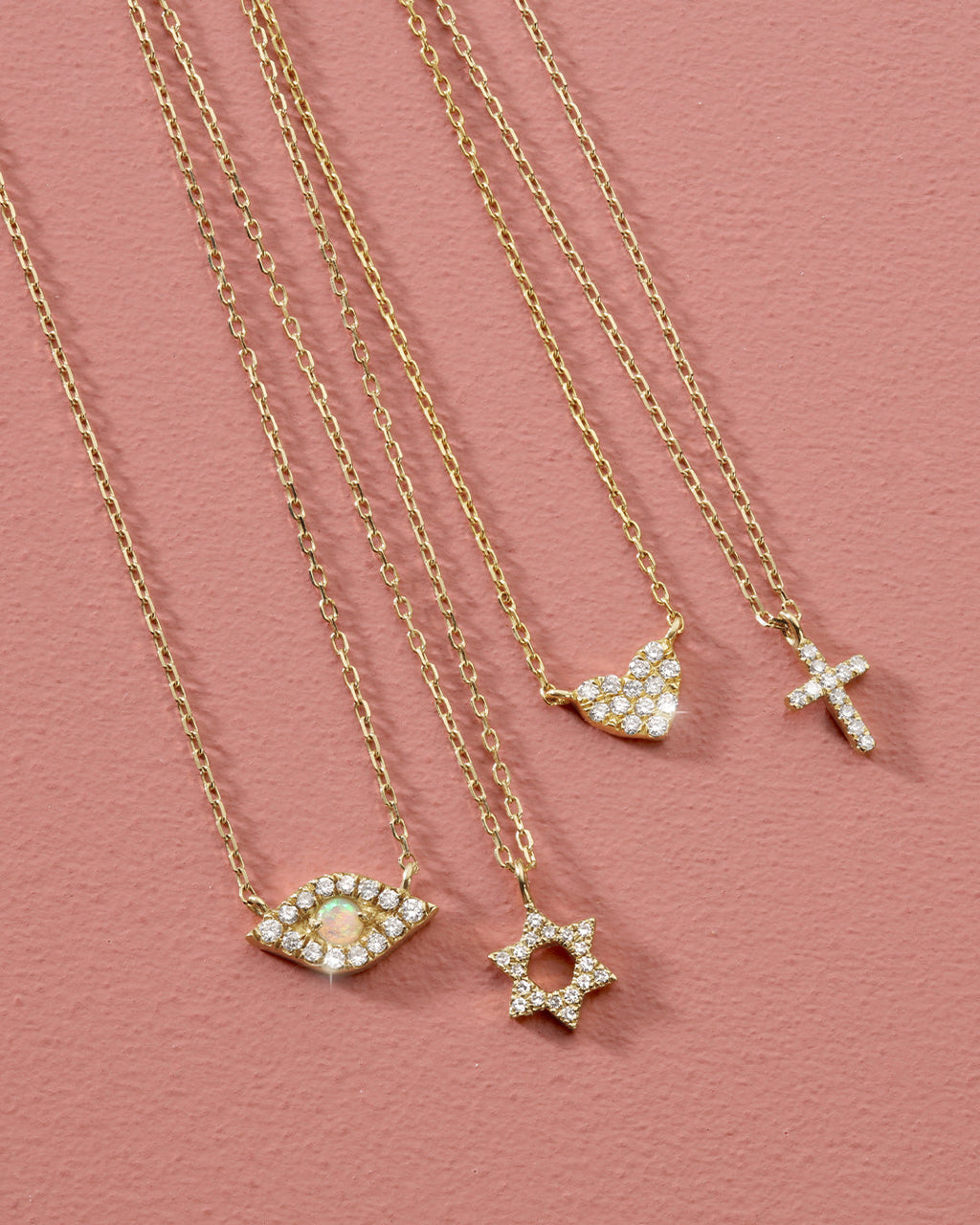 DiamondEvil Eye Necklace || option::14K Solid Gold