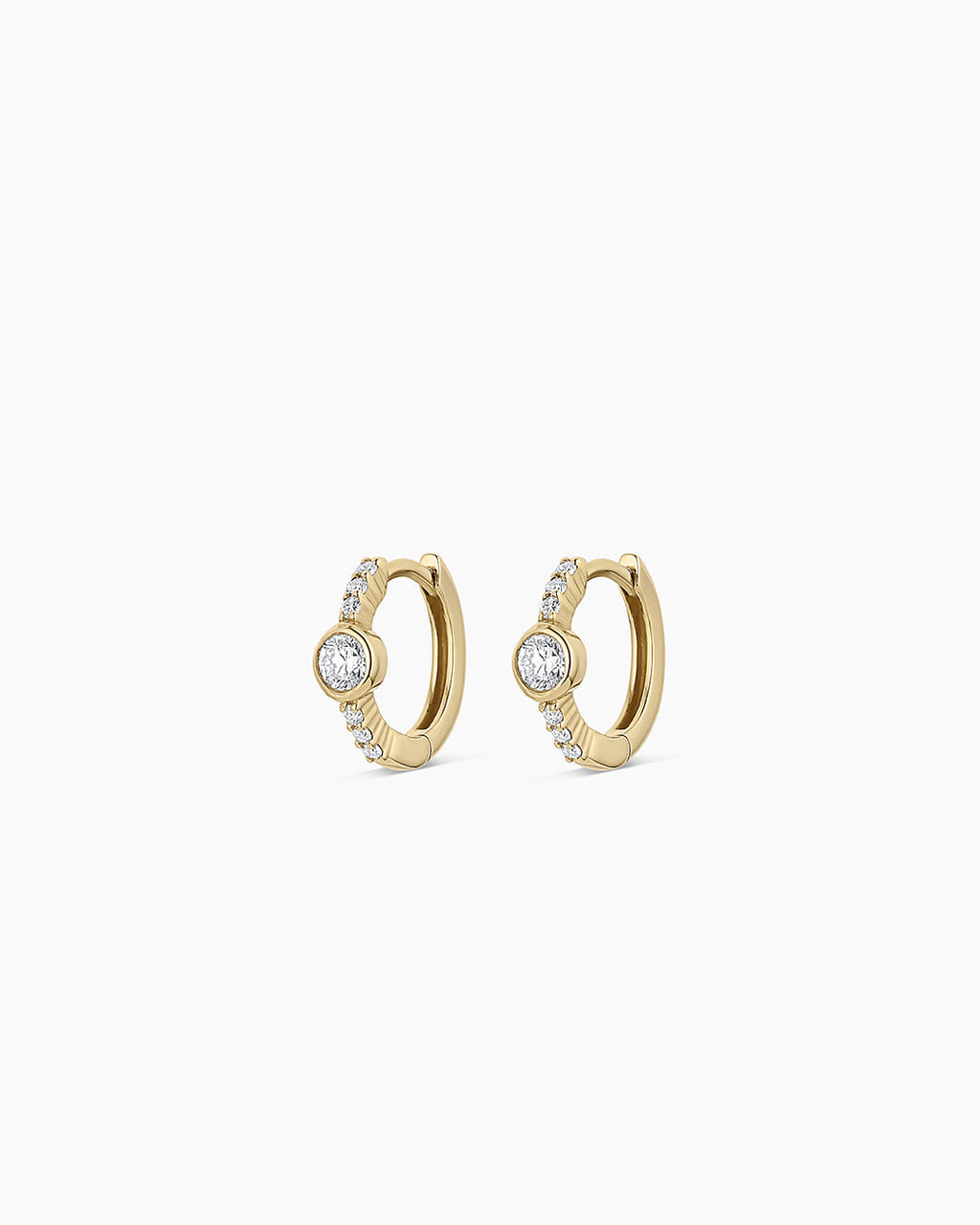 Lab Grown Diamond Circle Charm Huggies || option::14K Solid Gold