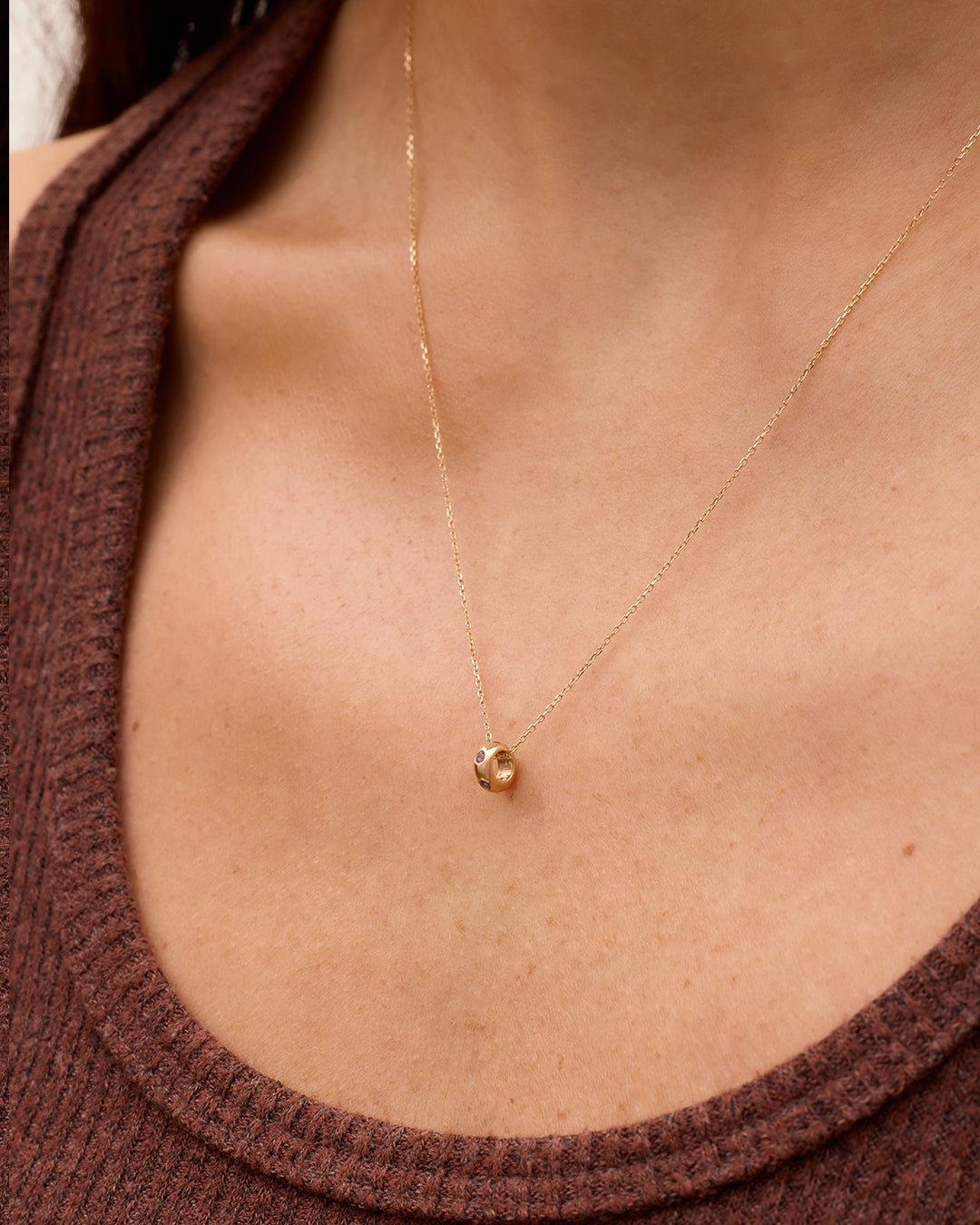 14K Gold Birthstone Halo Charm || option::14K Solid Gold, Amethyst - February