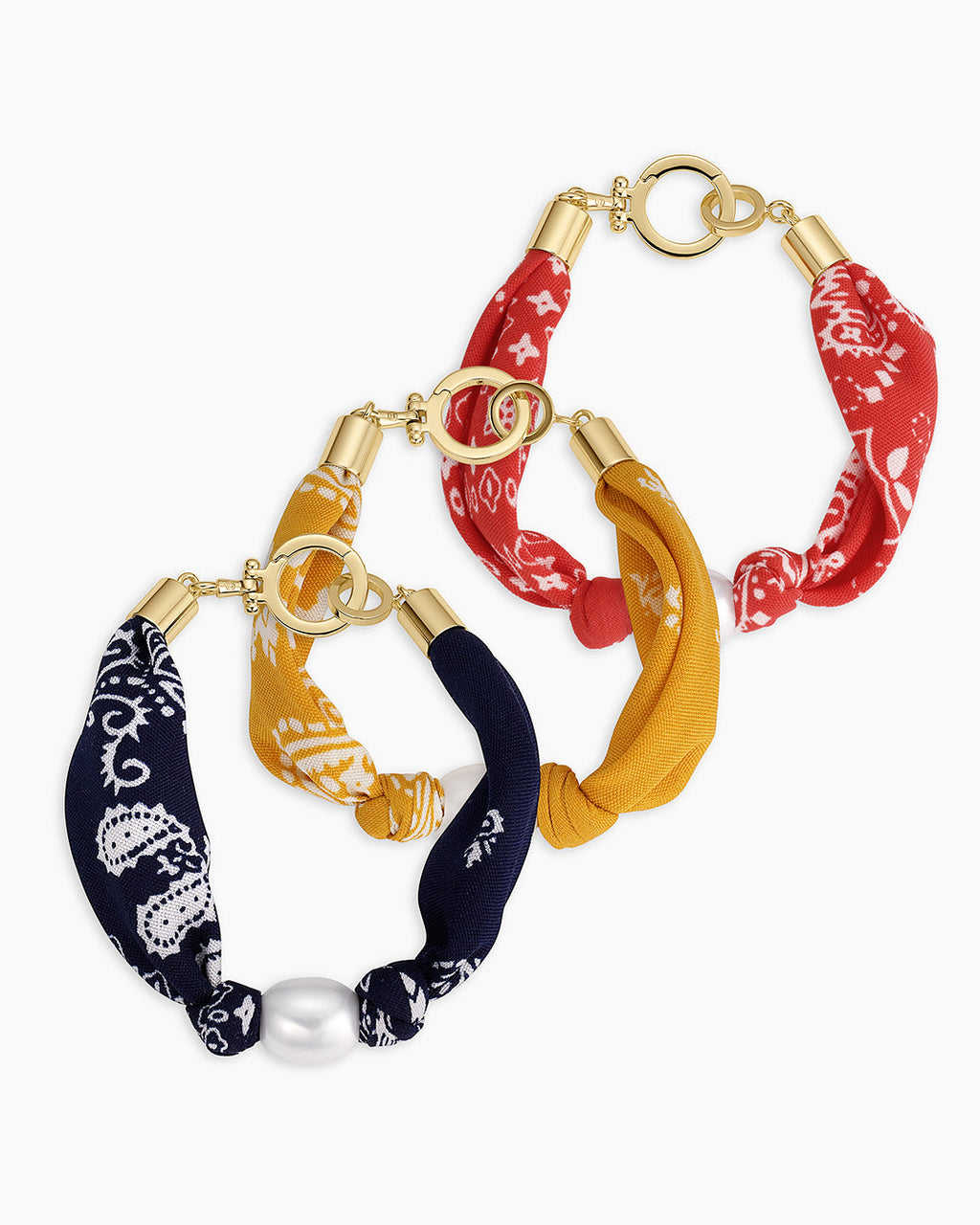 Paisley Bandana Pearl Bracelet || option::18K Gold Plated, Navy