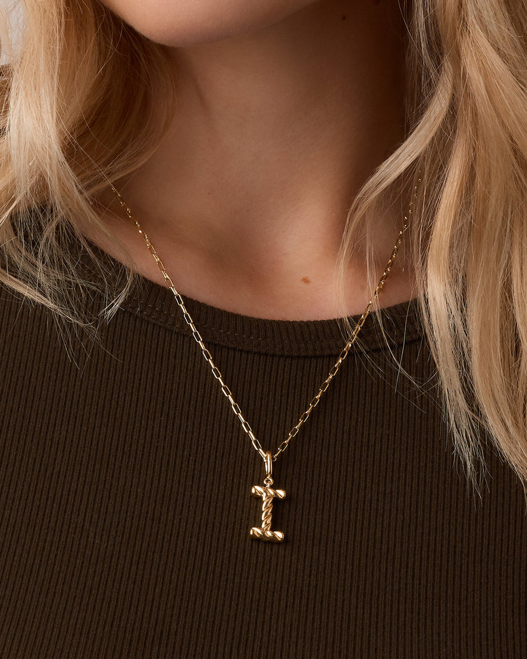 Crew Alphabet Statement Charm Necklace || option::18K Gold Plated, I