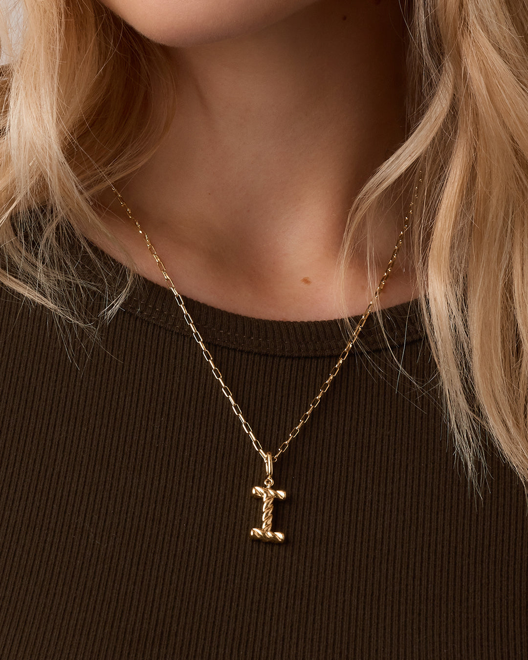 Crew Alphabet Statement Charm Necklace || option::18K Gold Plated, I