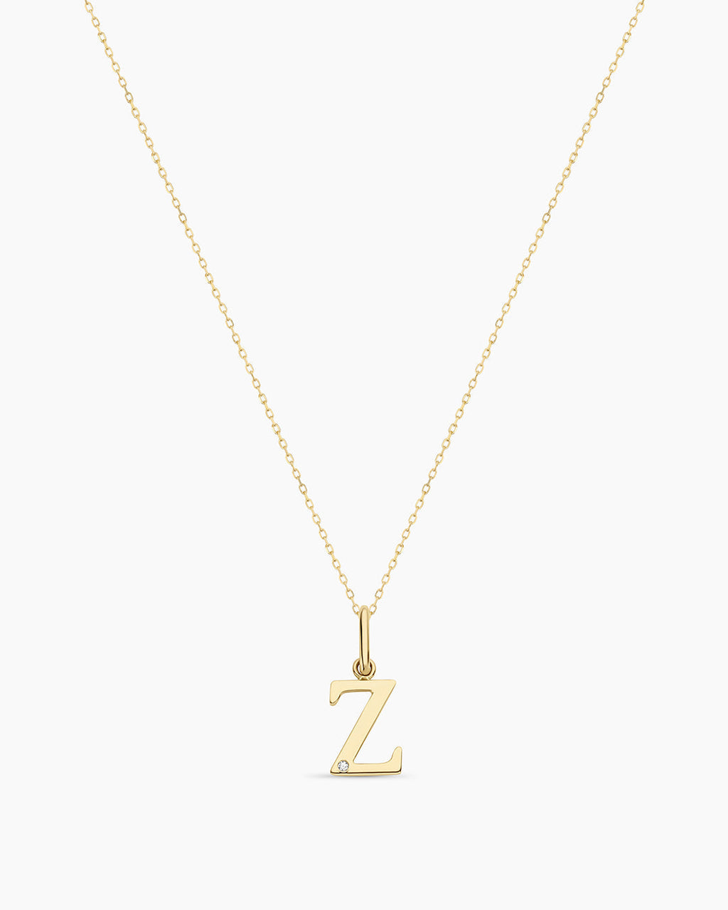 Diamond Vintage Alphabet Necklace || option::14K Solid Gold, Z